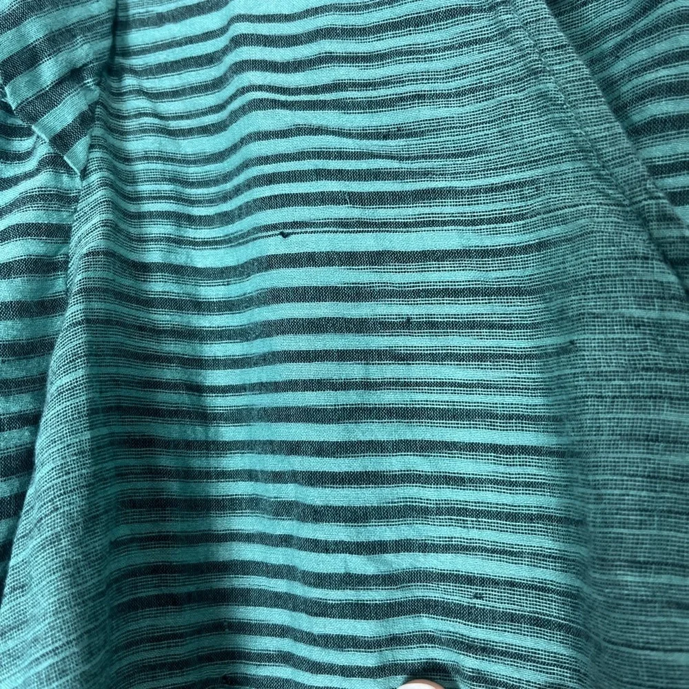 Ulla Johnson Ophelia Cotton Voile Peplum Blouse Teal/ Green Stripe sz 6